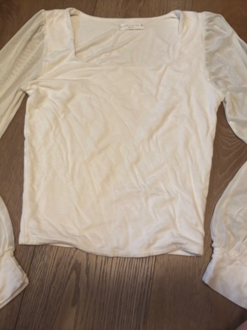 Wasabi + Mint White Sheer Mesh Sleeve Top Women’s Small Balloon Sleeve